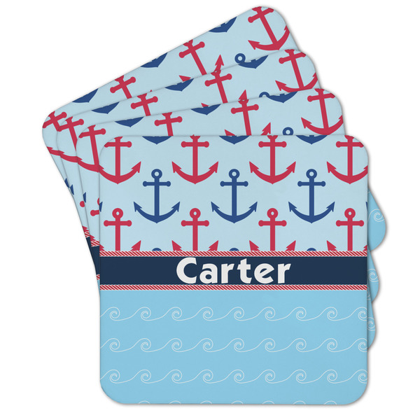 Custom Anchors & Waves Cork Coaster - Set of 4 w/ Name or Text