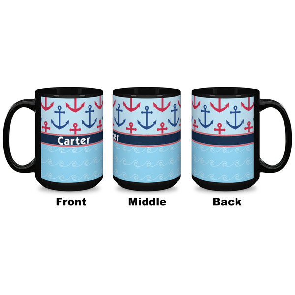 Anchors & Waves Coffee Mug - 15 oz - Black APPROVAL