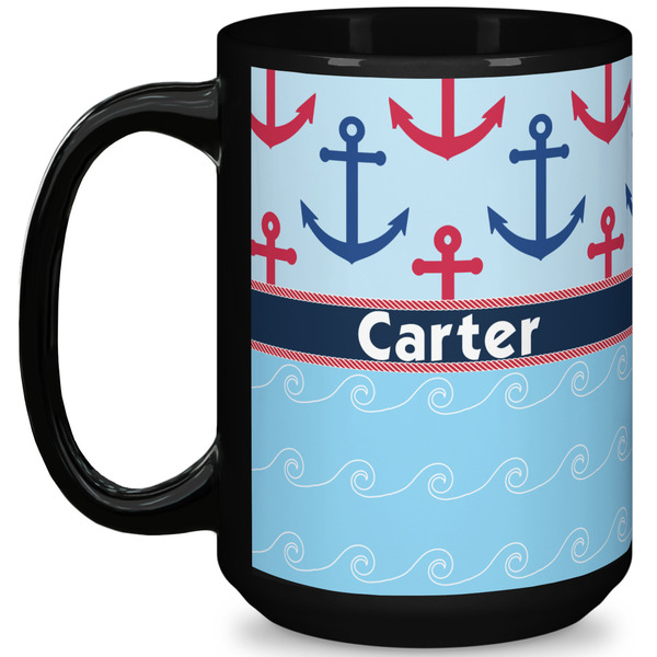 Custom Anchors & Waves 15 Oz Coffee Mug - Black (Personalized)