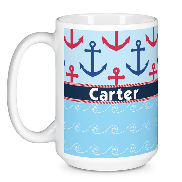 Anchors & Waves Coffee Mug - 15 oz - White