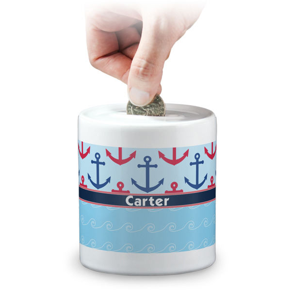 Custom Anchors & Waves Coin Bank (Personalized)