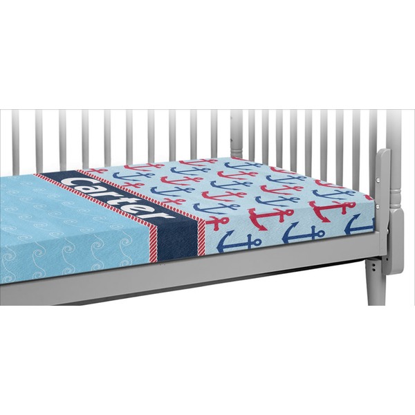 Custom Anchors & Waves Crib Fitted Sheet (Personalized)