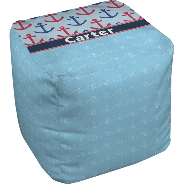 Custom Anchors & Waves Cube Pouf Ottoman (Personalized)
