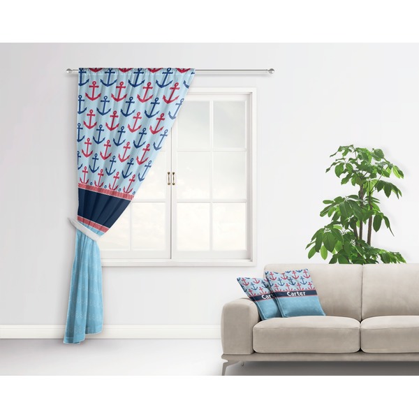 Anchors & Waves Curtain With Window and Rod - in Room Matching Pillow