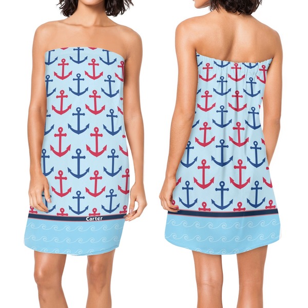 Anchors & Waves Custom Bath Wrap - Front & Back View