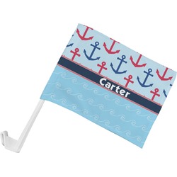 Anchors & Waves Car Flag - Small w/ Name or Text