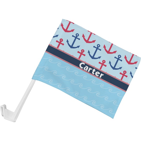 Custom Anchors & Waves Car Flag - Small w/ Name or Text