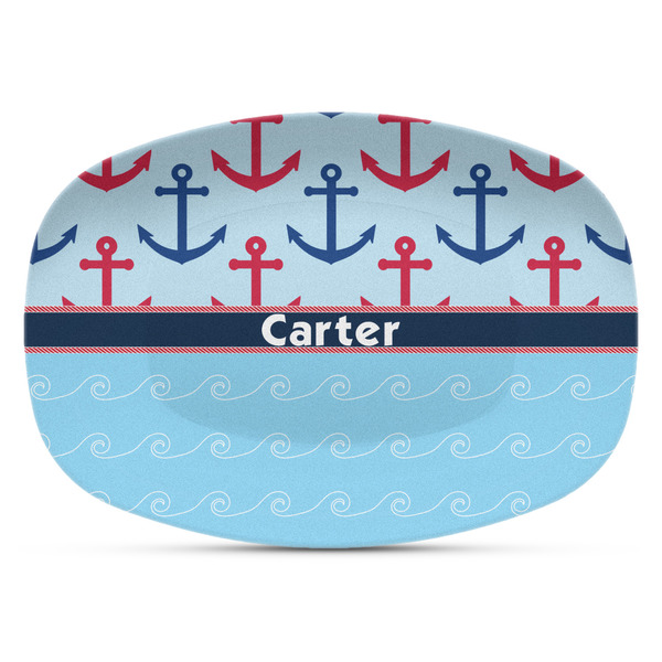 Custom Anchors & Waves Plastic Platter - Microwave & Oven Safe Composite Polymer (Personalized)