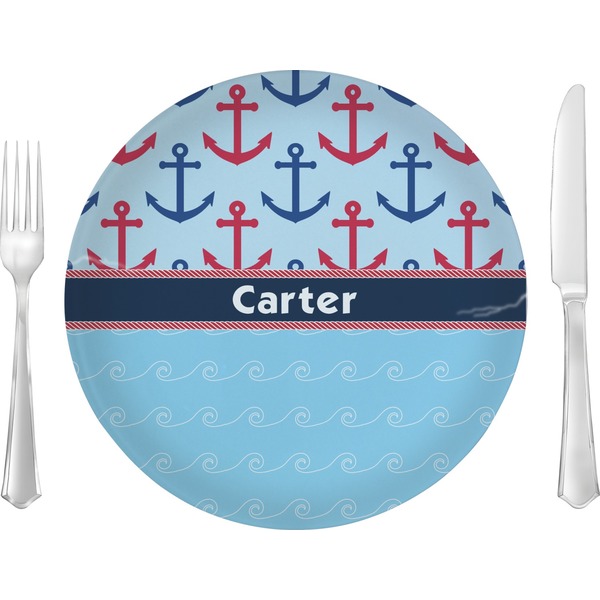 Custom Anchors & Waves 10" Glass Lunch / Dinner Plates - Single or Set (Personalized)