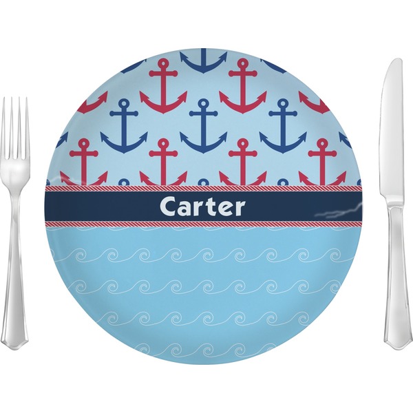Custom Anchors & Waves 10" Glass Lunch / Dinner Plates - Single or Set (Personalized)