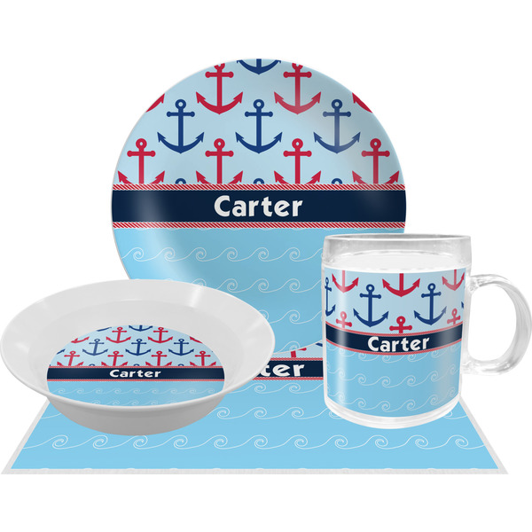 Custom Anchors & Waves Dinner Set - Single 4 Pc Setting w/ Name or Text