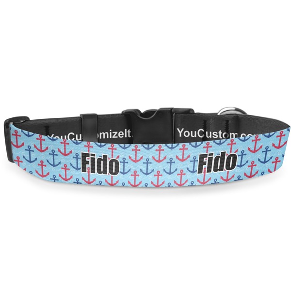 Custom Anchors & Waves Deluxe Dog Collar - Extra Large (16" to 27") (Personalized)