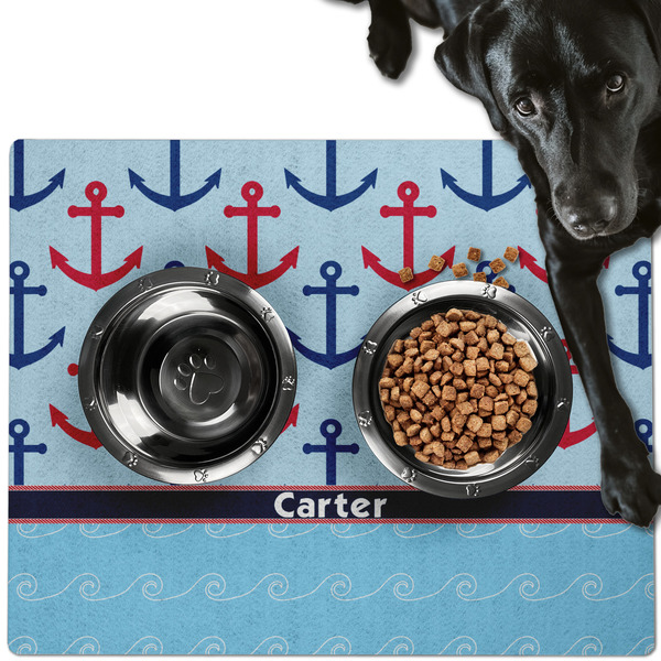 Custom Anchors & Waves Dog Food Mat - Large w/ Name or Text