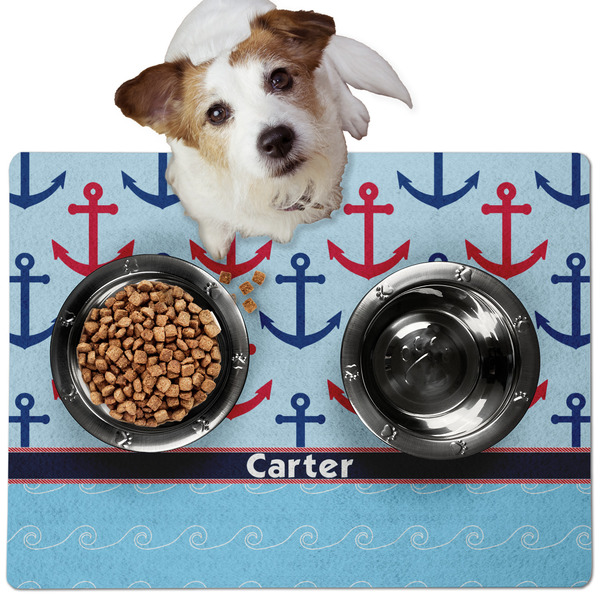 Custom Anchors & Waves Dog Food Mat - Medium w/ Name or Text