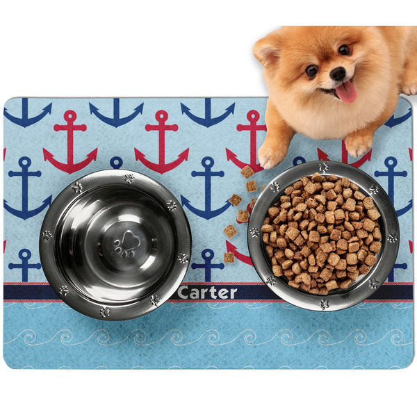 Custom Anchors & Waves Dog Food Mat - Small w/ Name or Text