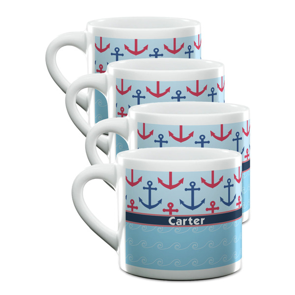 Custom Anchors & Waves Double Shot Espresso Cups - Set of 4 (Personalized)