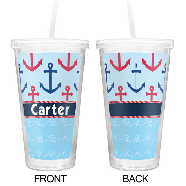 Anchors & Waves Double Wall Tumbler with Straw - Approval
