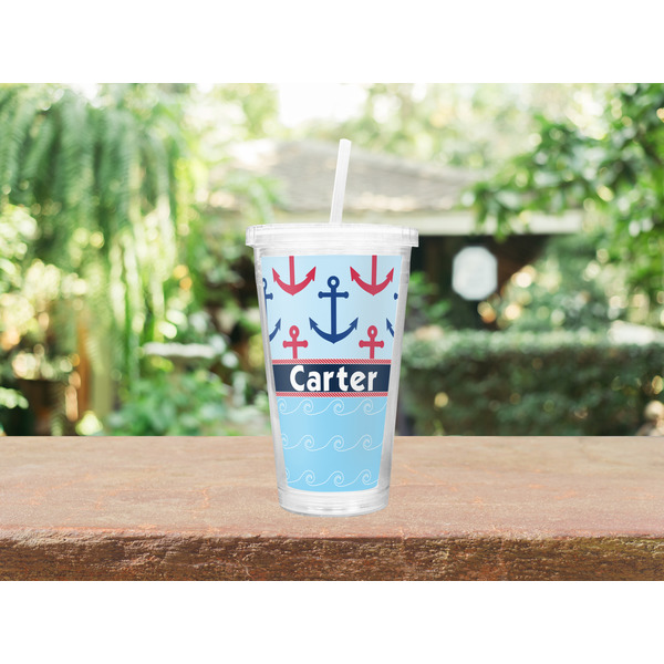 Anchors & Waves Double Wall Tumbler with Straw Lifestyle