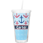 Anchors & Waves Double Wall Tumbler with Straw (Personalized)