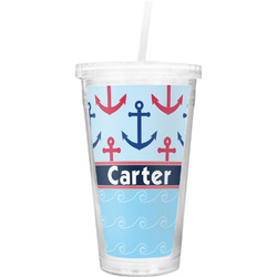 Anchors & Waves Double Wall Tumbler with Straw (Personalized)