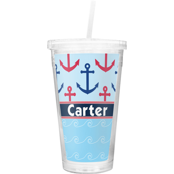 Custom Anchors & Waves Double Wall Tumbler with Straw (Personalized)