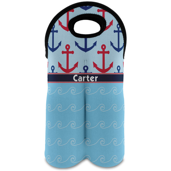 Custom Anchors & Waves Wine Tote Bag (2 Bottles) (Personalized)