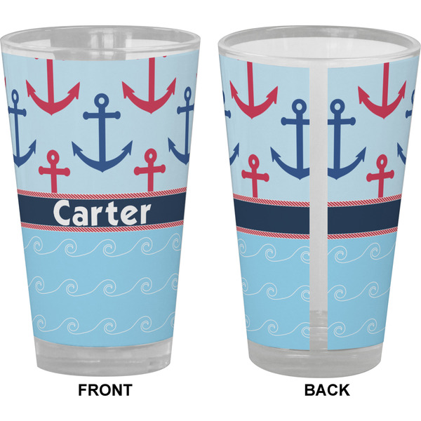 Anchors & Waves Pint Glass - Full Color - Front & Back Views