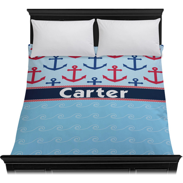 Anchors & Waves Duvet Cover - Queen - On Bed - No Prop