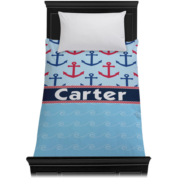 Anchors & Waves Duvet Cover - Twin - On Bed - No Prop
