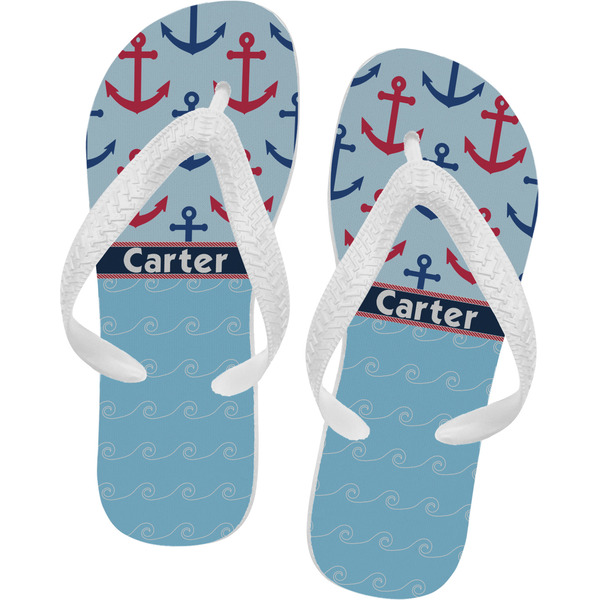 Custom Anchors & Waves Flip Flops - Large (Personalized)