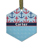 Anchors & Waves Flat Glass Ornament - Hexagon w/ Name or Text