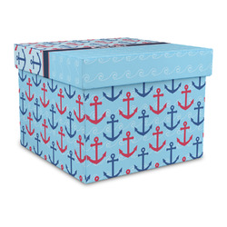 Anchors & Waves Gift Box with Lid - Canvas Wrapped - Large (Personalized)