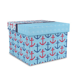 Anchors & Waves Gift Box with Lid - Canvas Wrapped - Medium (Personalized)