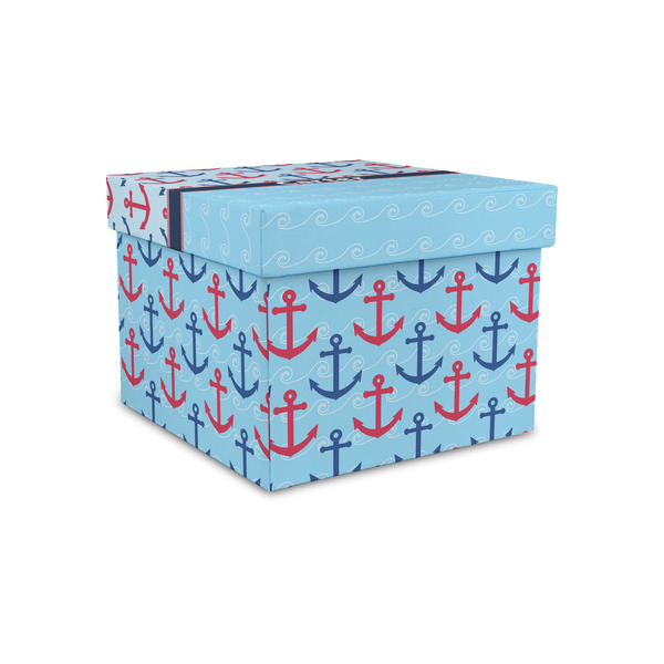 Anchors & Waves Gift Boxes with Lid - Canvas Wrapped - Small - Front/Main