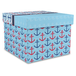 Anchors & Waves Gift Box with Lid - Canvas Wrapped - X-Large (Personalized)