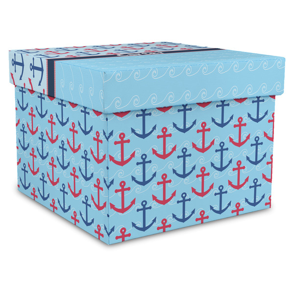 Custom Anchors & Waves Gift Box with Lid - Canvas Wrapped - X-Large (Personalized)