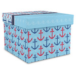 Anchors & Waves Gift Box with Lid - Canvas Wrapped - XX-Large (Personalized)