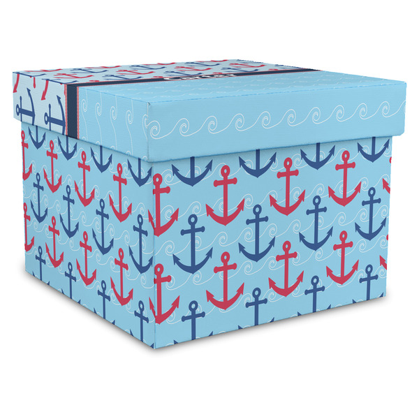 Custom Anchors & Waves Gift Box with Lid - Canvas Wrapped - XX-Large (Personalized)