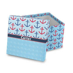 Anchors & Waves Gift Box with Lid - Canvas Wrapped (Personalized)