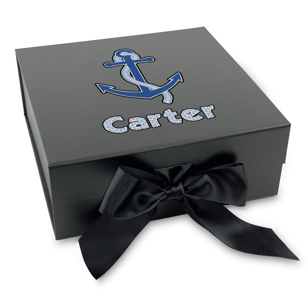 Custom Anchors & Waves Gift Box with Magnetic Lid - Black (Personalized)