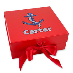 Anchors & Waves Gift Box with Magnetic Lid - Red (Personalized)