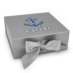 Anchors & Waves Gift Box with Magnetic Lid - Silver (Personalized)