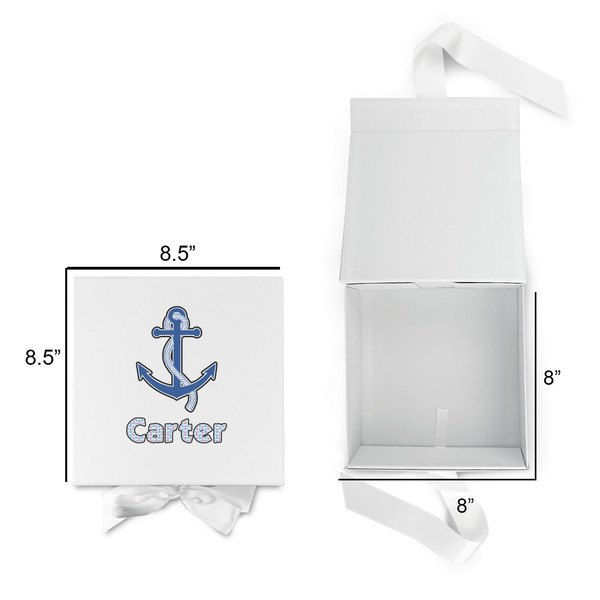 Anchors & Waves Gift Boxes with Magnetic Lid - White - Open & Closed