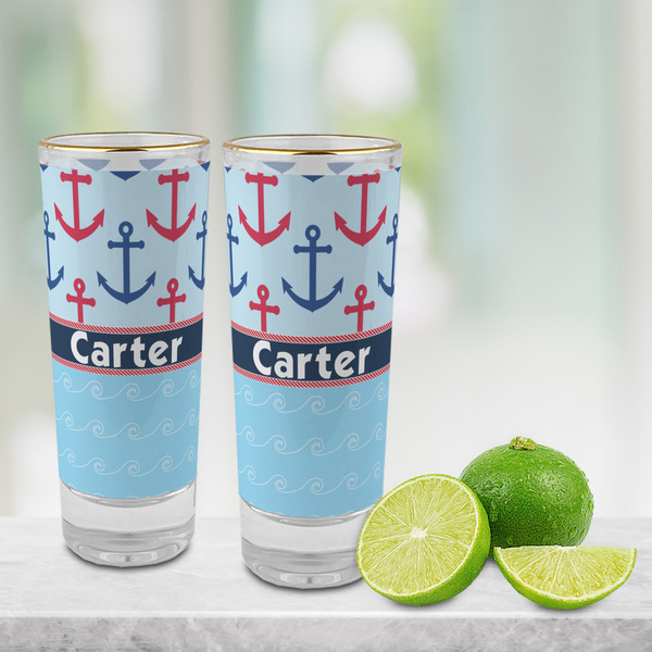 Anchors & Waves Glass Shot Glass - 2 oz - LIFESTYLE