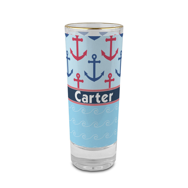 Custom Anchors & Waves 2 oz Shot Glass -  Glass with Gold Rim - Single (Personalized)