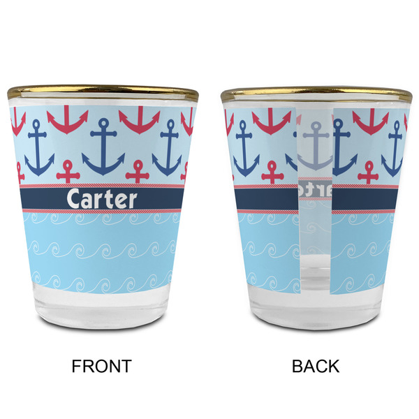 Anchors & Waves Glass Shot Glass - with gold rim - APPROVAL