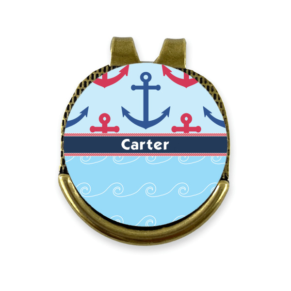 Custom Anchors & Waves Golf Ball Marker - Hat Clip - Gold