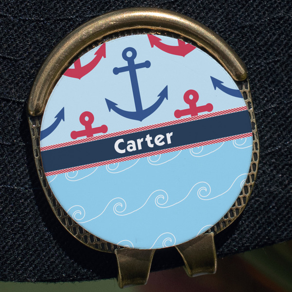 Anchors & Waves Golf Ball Marker Hat Clip - Gold - Close Up