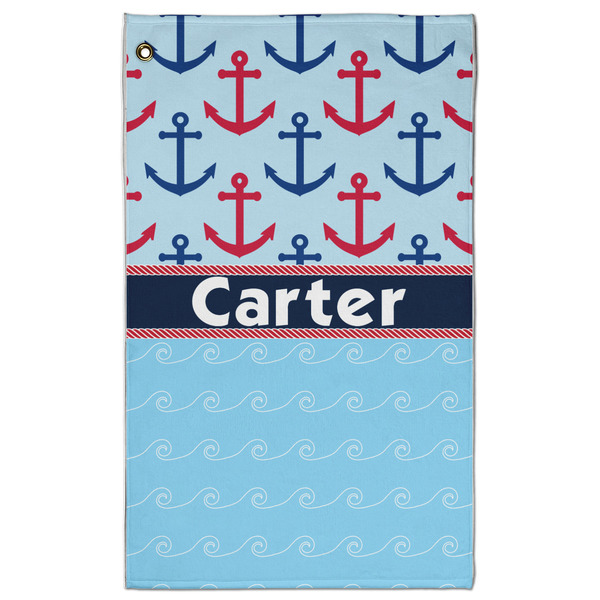 Custom Anchors & Waves Golf Towel - Poly-Cotton Blend w/ Name or Text