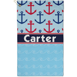 Anchors & Waves Golf Towel - Poly-Cotton Blend - Small w/ Name or Text